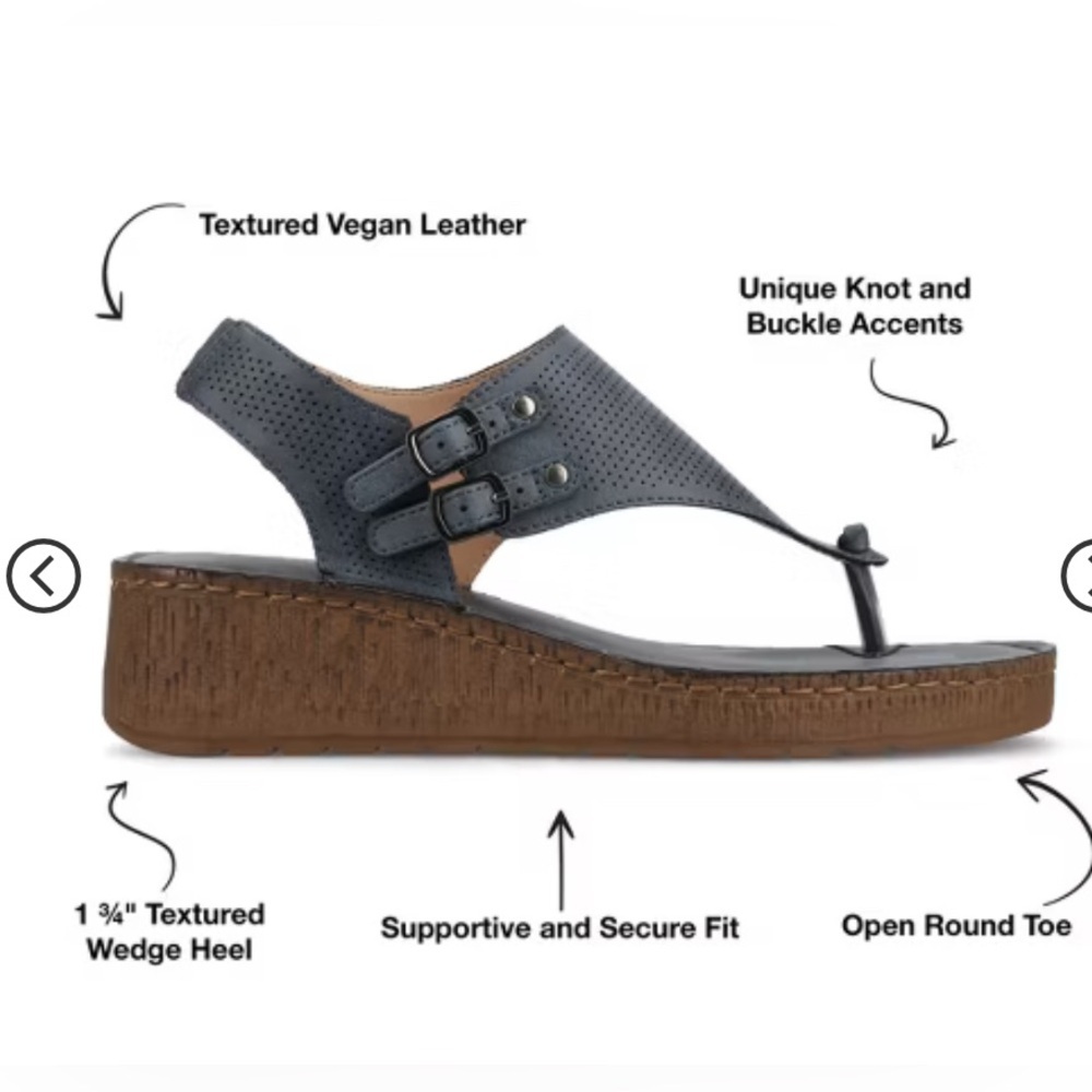 Gray and Brown Wedge Sandals with T-Strap Design - Picture 8 of 10